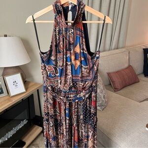 Kate And Lily Women’s Boho Navy/maroon/orange Sleeveless Maxi Dress Size 12